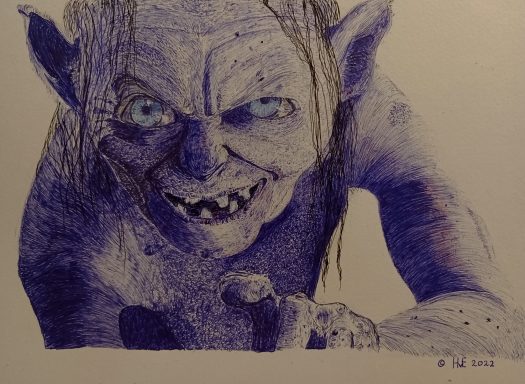 Een boosaardige goblin met scherpe tanden en een grimmige uitdrukking.