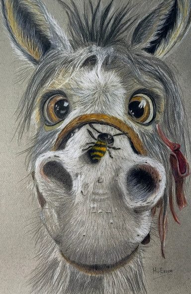 Paard met bij op neus